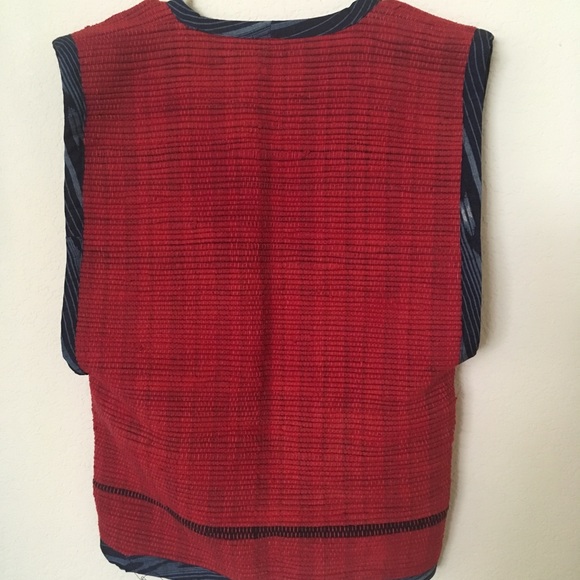 ❤️UNIQUE VEST Red Cotton Rag ~ Wave Blue Piping🌊 - Picture 6 of 8
